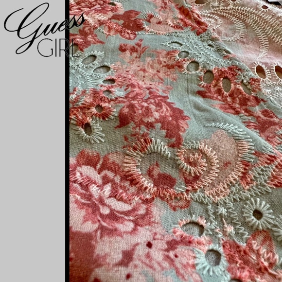 NWT GUESS Silvia Tie-Front Puff Sleeve Embroidered Eyelet Cotton Crop Top/XL - Picture 15 of 16